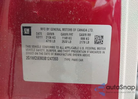 2011 Chevrolet Impala Ltz from USA, damaged, VIN 2G1WC5EM3B1247393